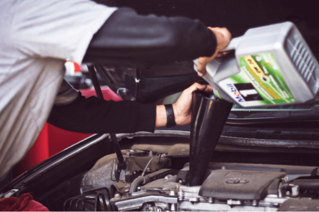 Oil change supplies include oil drains, oil caddies and oil filter crushers
